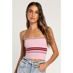 Lulus Lenore Mauve Pink Striped Ribbed Crop Top - Size M